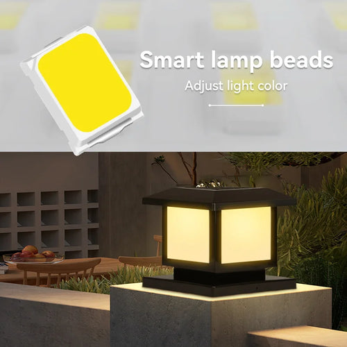 Waterproof LED solar pillar with remote control for outdoor lighting - vue 7 sur 8