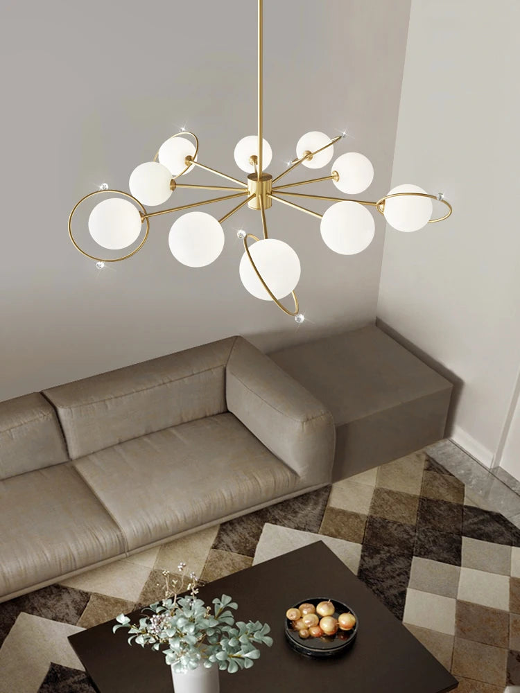Modern copper chandelier with minimalist decorative glass - vue 4 sur 9