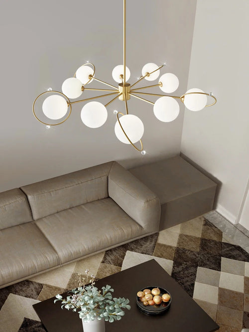 Modern copper chandelier with minimalist glass decor - vue 5 sur 9