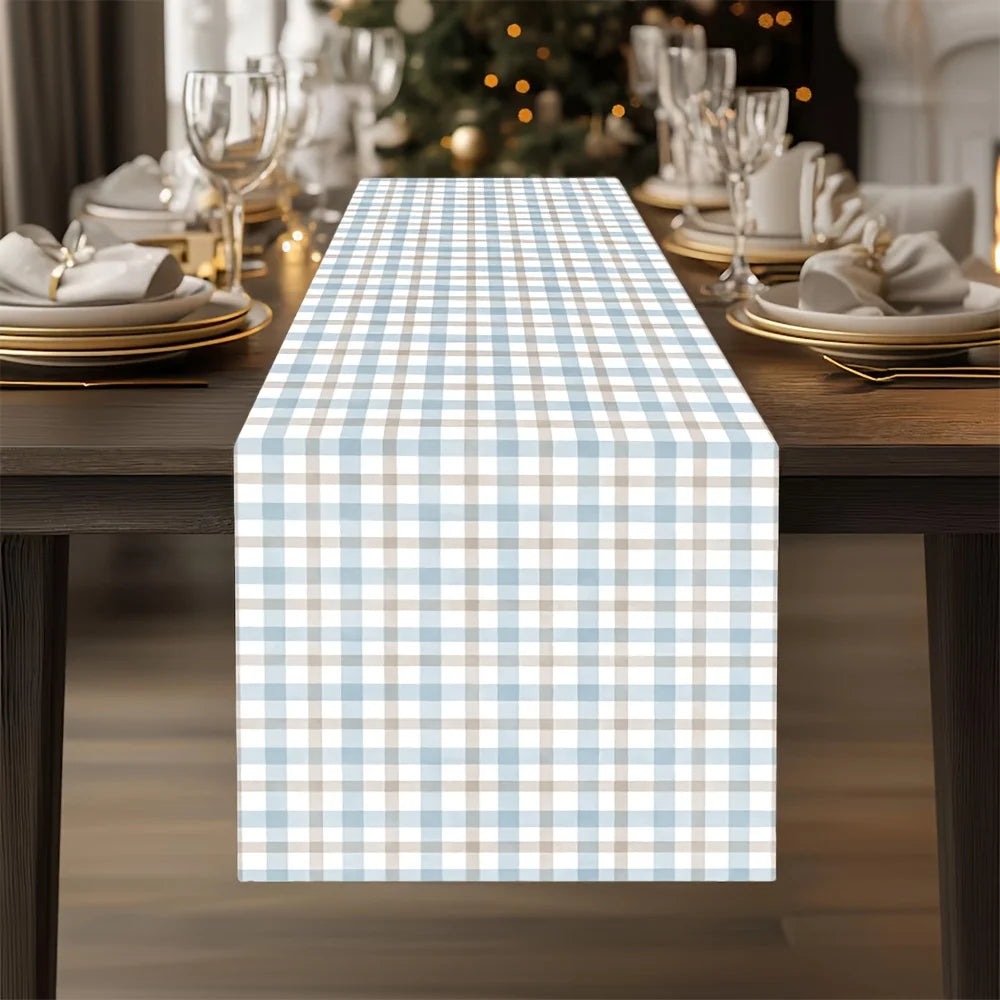 Linen table runner with check design