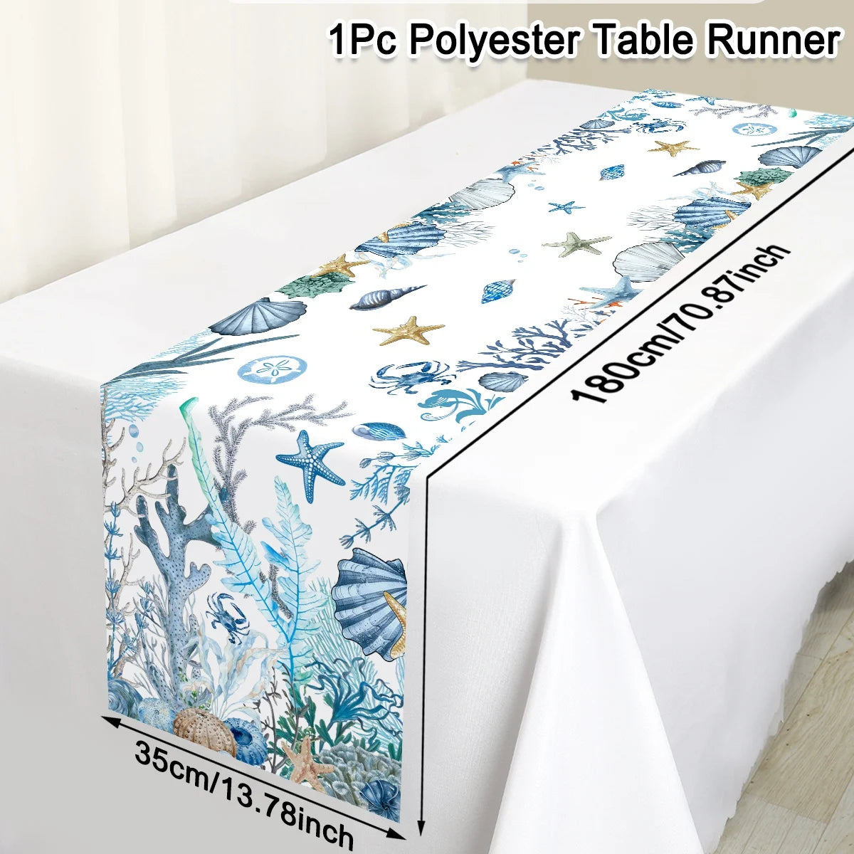 Marine life theme table runner with starfish and seahorses