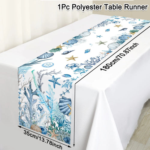 Marine life theme table runner with starfish and seahorses