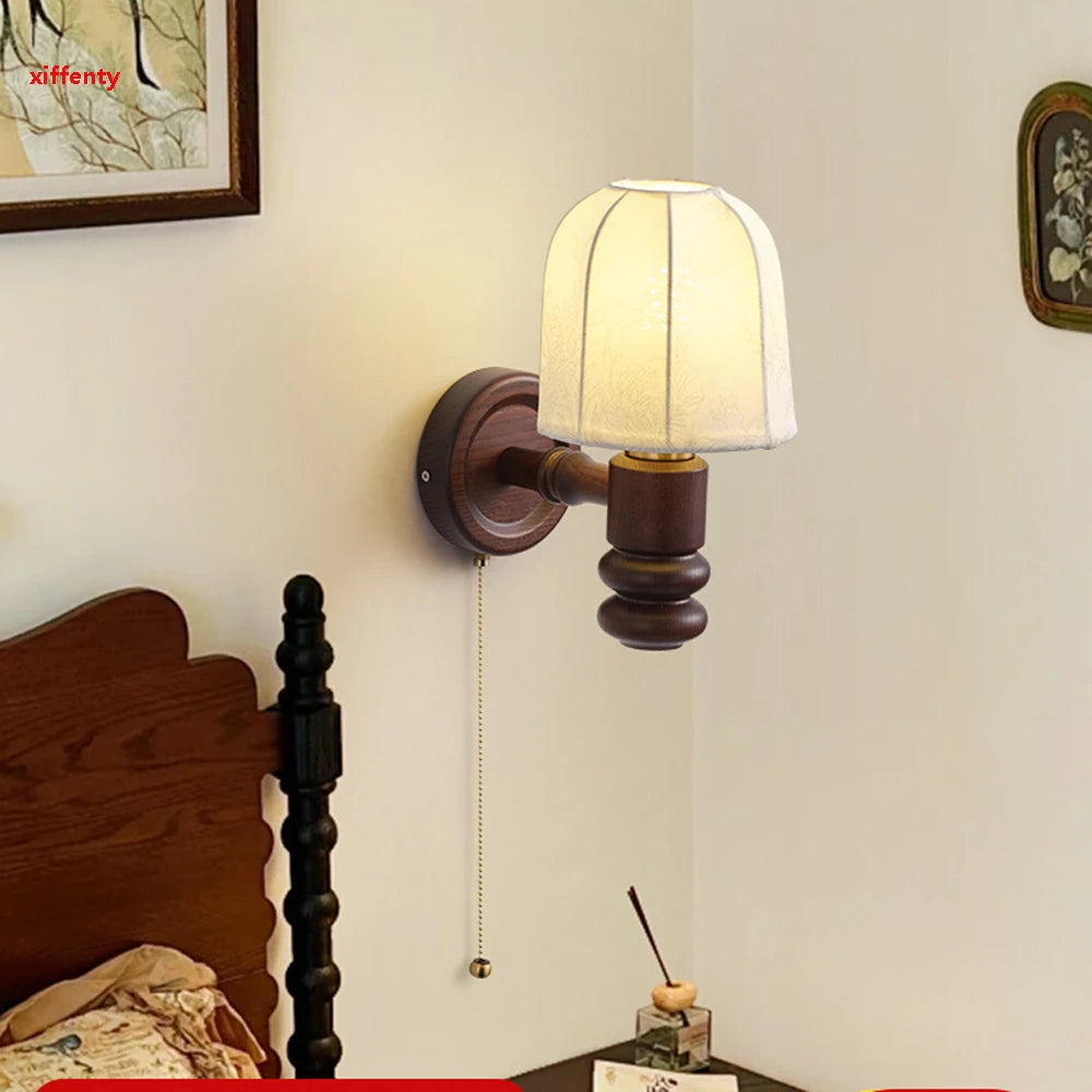 Wooden wall lamp with plug and retro decorative lighting
