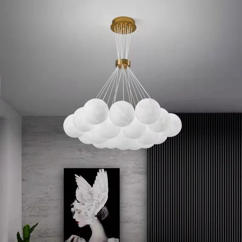 Nordic moon planet design chandelier with decorative hanging bubbles - vue 5 sur 18