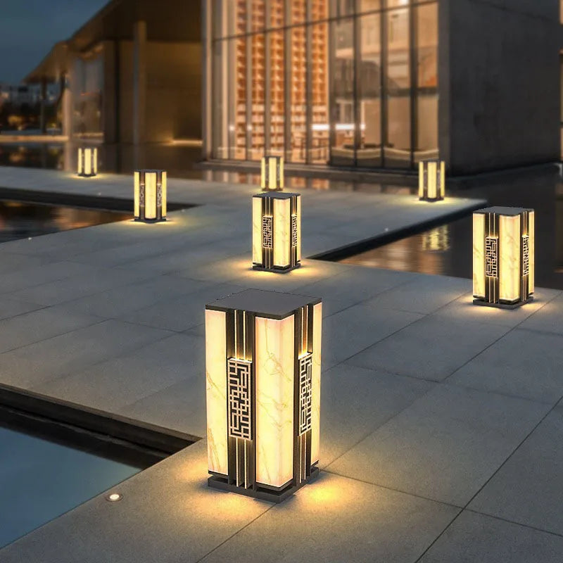 Decorative solar outdoor lamp with marble effect for garden