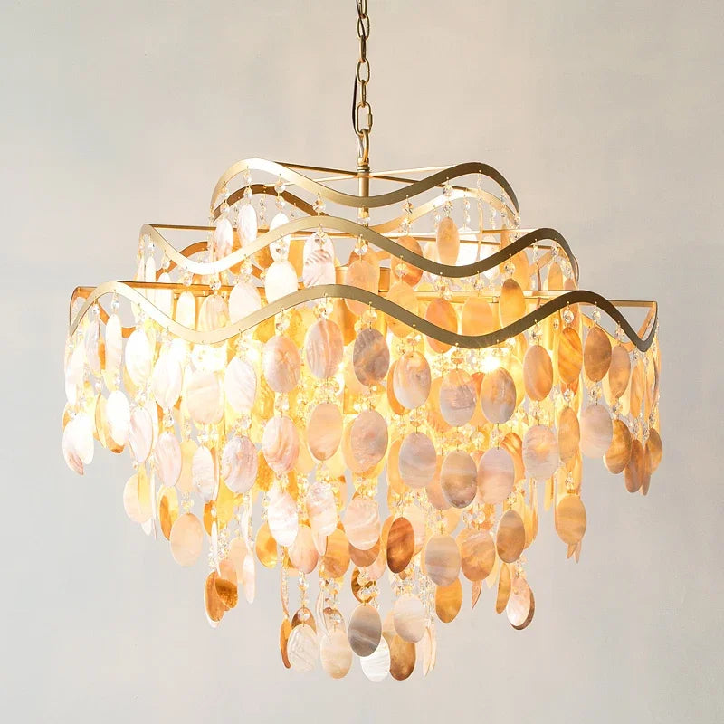 Postmodern LED chandeliers with capiz shell for interior decor