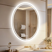 Oval illuminated mirror with anti-fog function and adjustable lighting