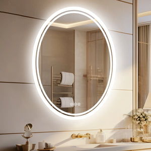 miroir oval lumineux avec fonction antibuée et éclairage ajustable