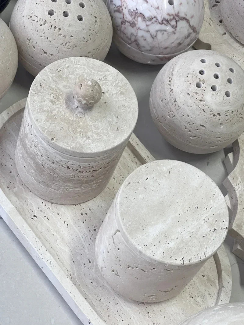 natural marble storage tank for candles decorative accessories - vue 3 sur 6