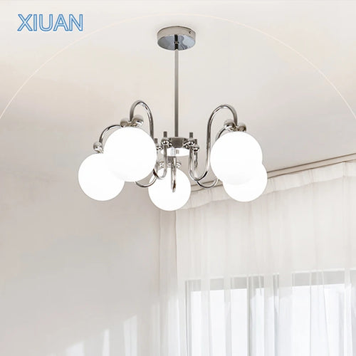 Modern chrome chandelier with glass pendant - vue 2 sur 12