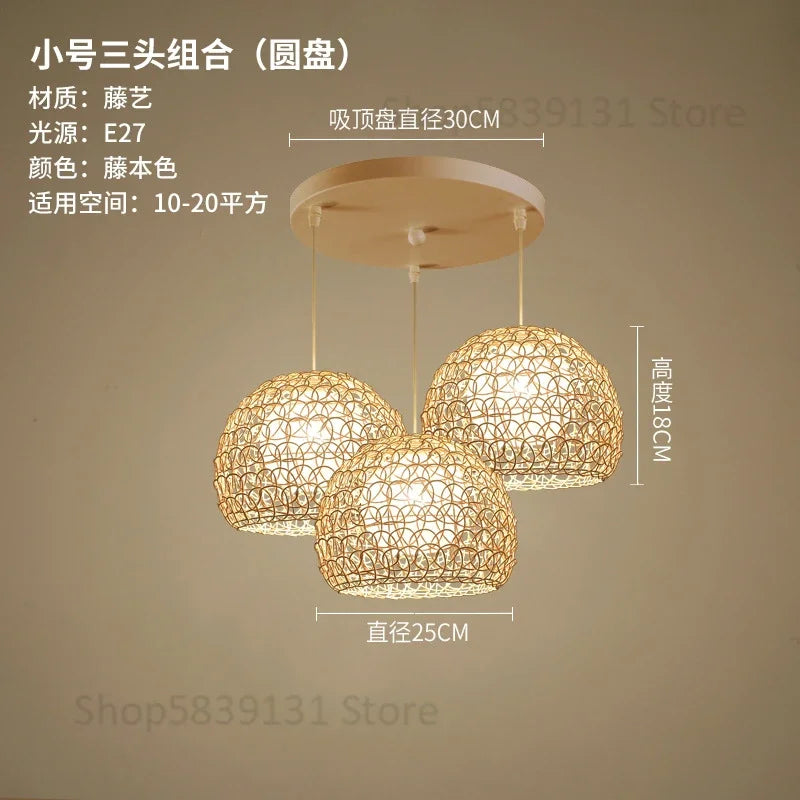 Handwoven rattan chandelier modern Chinese style - vue 10 sur 14