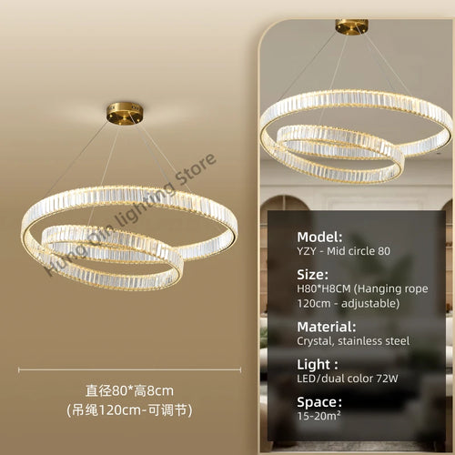 suspension led moderne en cristal design élégant et réglable - vue 10 sur 9