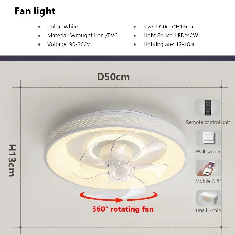 Modern LED ceiling light with fan and remote control - vue 14 sur 14