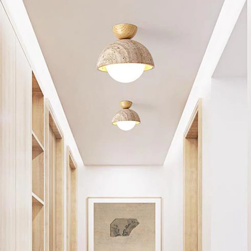 Scandinavian travertine wabi sabi LED marble ceiling light - vue 3 sur 8