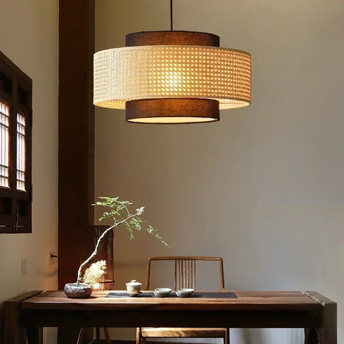 Retro woven rattan chandelier for interior decoration - vue 4 sur 9