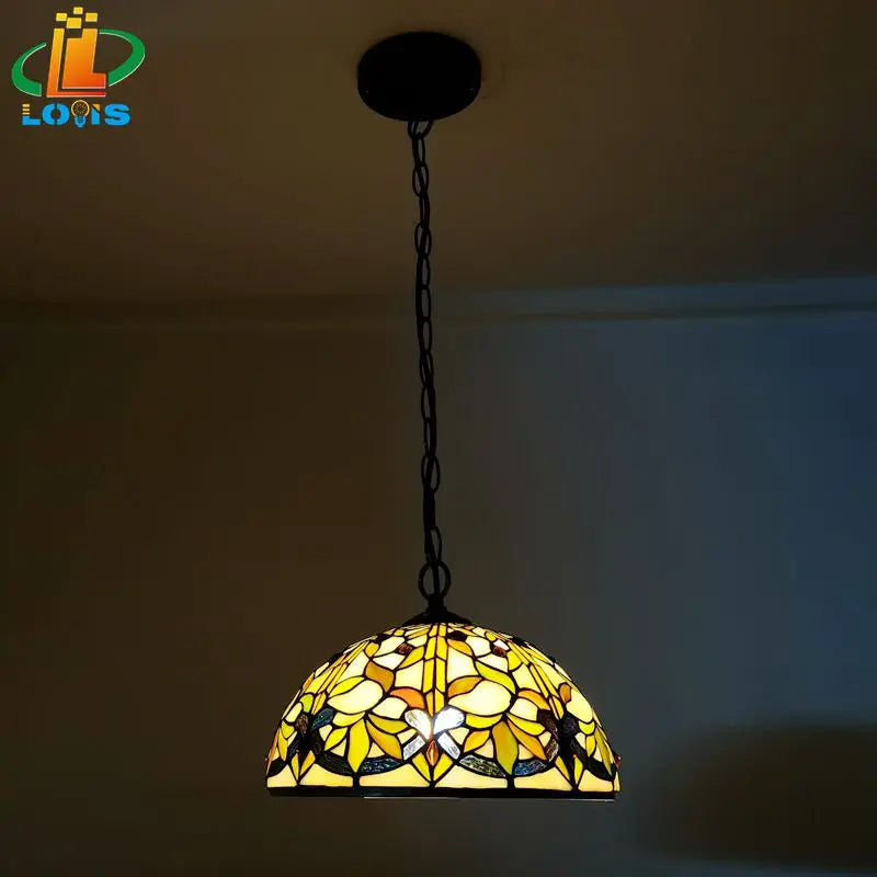 Tiffany style leaf-shaped chandelier for interior decor