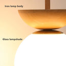 Nordic walnut wood grain LED ceiling light with round glass shade