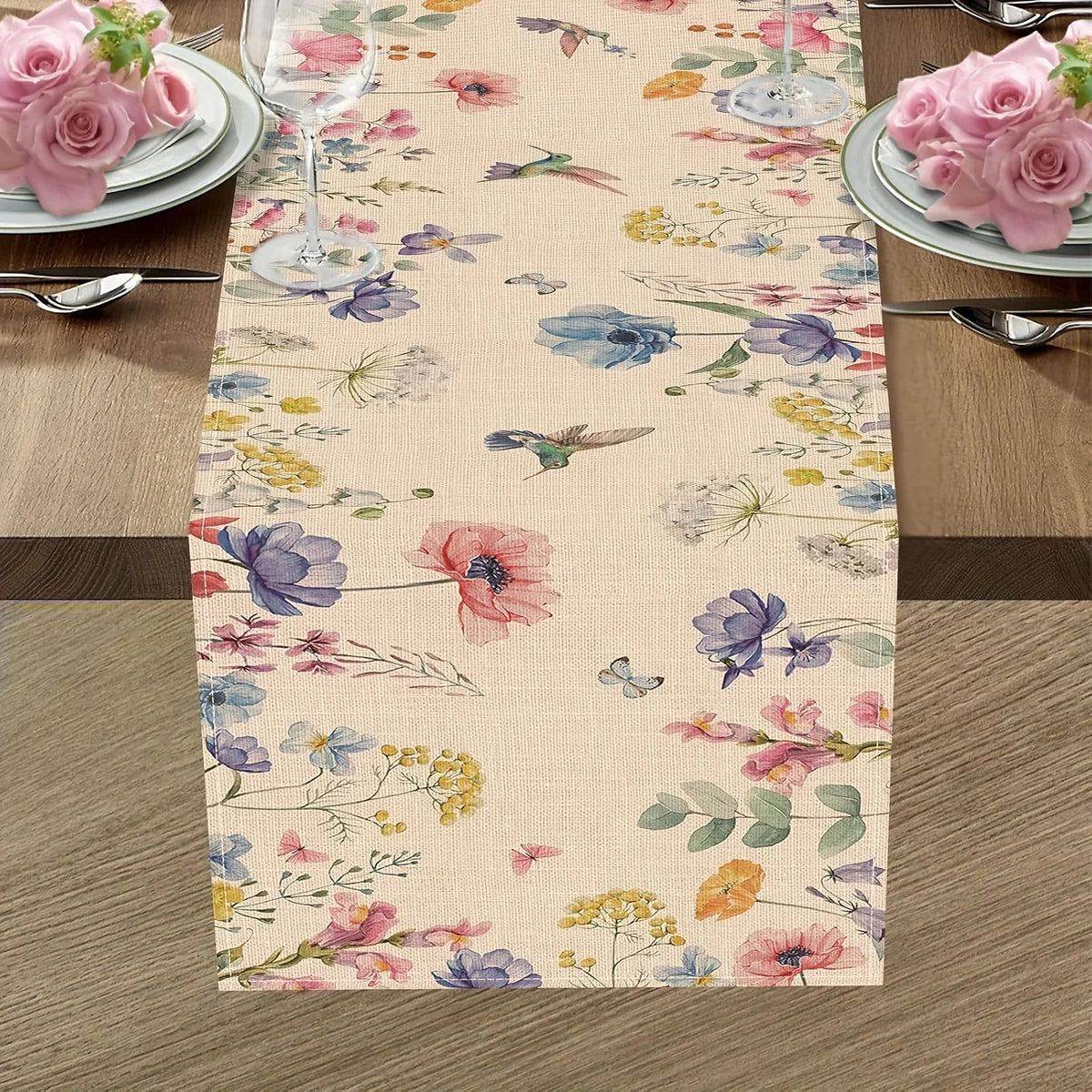 Watercolour floral butterfly table runner spring style