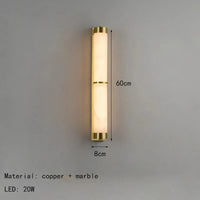 Cylindrical natural marble and gold brass wall light for hotels