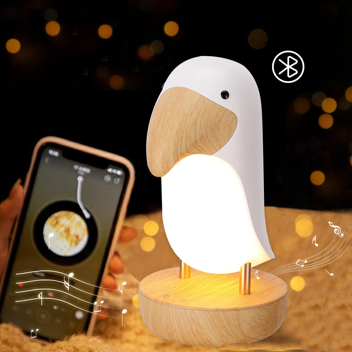 Toucan bird USB rechargeable night light Bluetooth table lamp for children's bedroom and Christmas decor - vue 2 sur 10