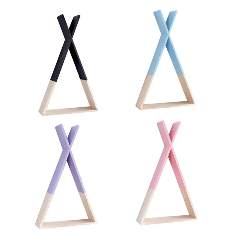 Triangle Wooden Shelf for Wall Decoration, Decorative Crafts, Storage Holder, Living Room, Kids Room - vue 6 sur 10