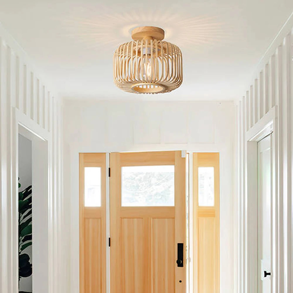 Handmade knitted bamboo ceiling light for creative decor - vue 2 sur 8