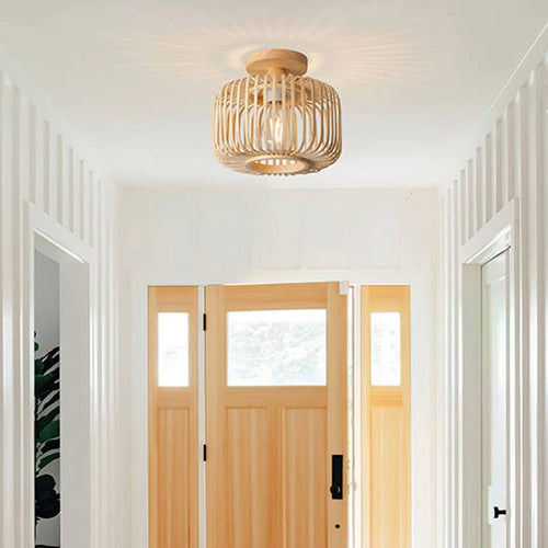 Handmade knitted bamboo ceiling light for creative decor - vue 2 sur 8
