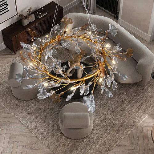 Nordic design chandelier with enamelled glass leaves for hotel, living room, dining room, bedroom, art hall decoration - vue 5 sur 11