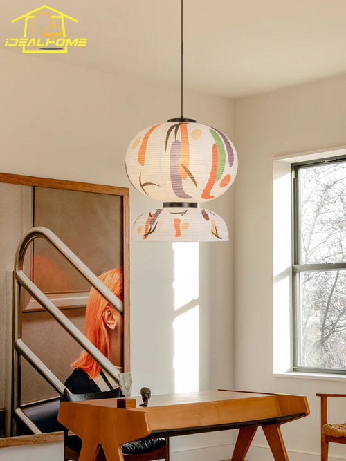 Japanese wabi-sabi rice paper pendant light for elegant interiors - vue 4 sur 6