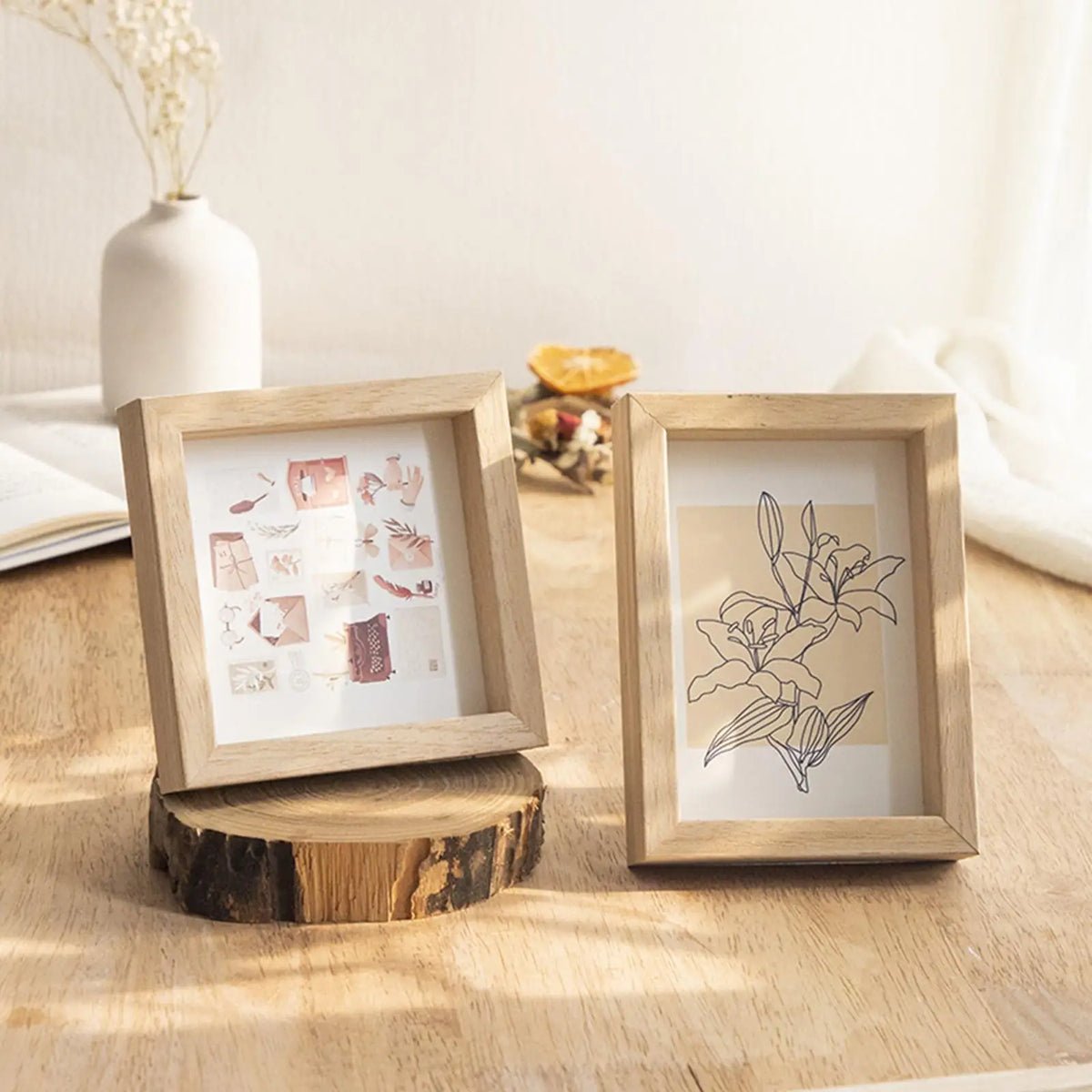 Wooden photo frame for wall and desk decoration