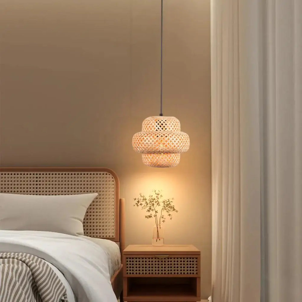 Handwoven bamboo chandelier with integrated LED