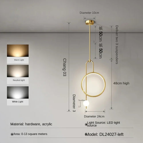 Modern pendant light with gold ring and minimalist Nordic lighting - vue 13 sur 12