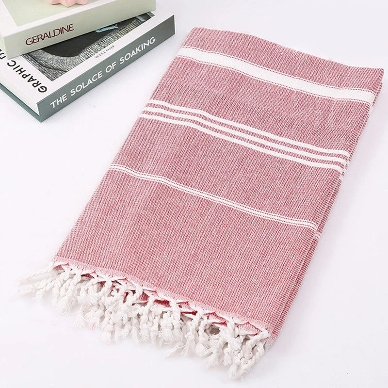 Turkish cotton beach towel with fringes, quick-dry woven
