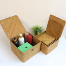Set of 4 decorative and practical seagrass baskets with lids
