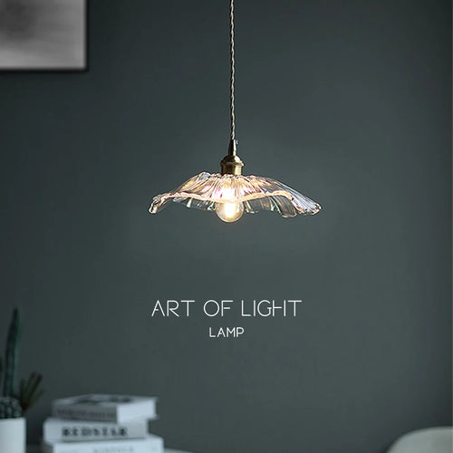 Nordic glass and brass LED pendant light flower shape - vue 5 sur 13