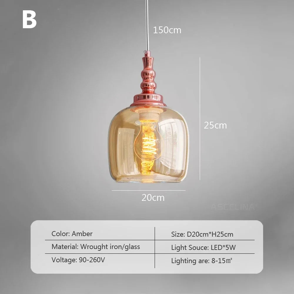 Retro glass pendant light nordic loft decorative for indoor use - vue 9 sur 9