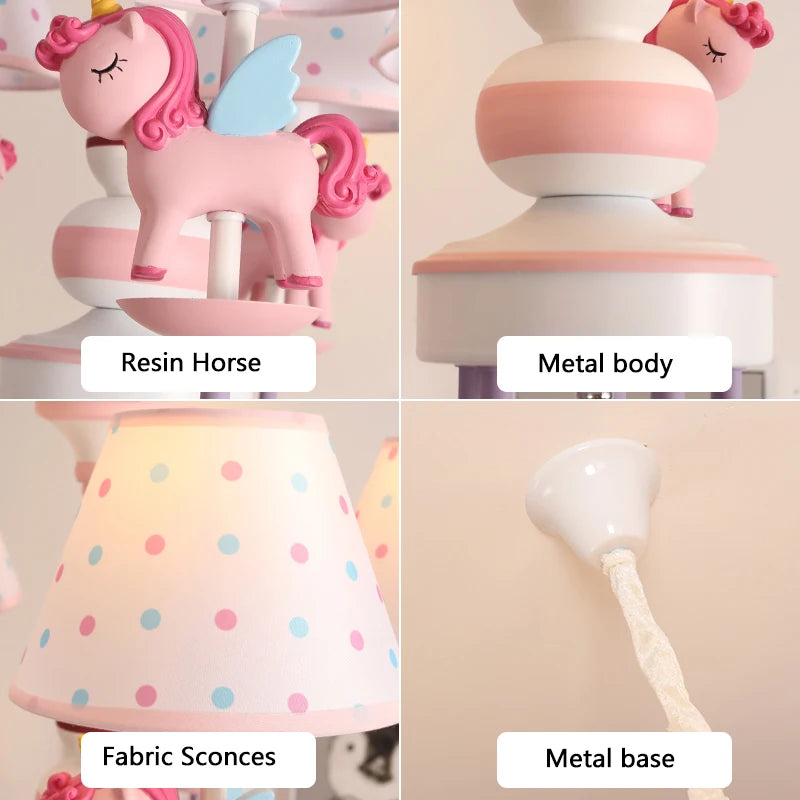 Romantic fabric and resin chandelier for children - vue 4 sur 6