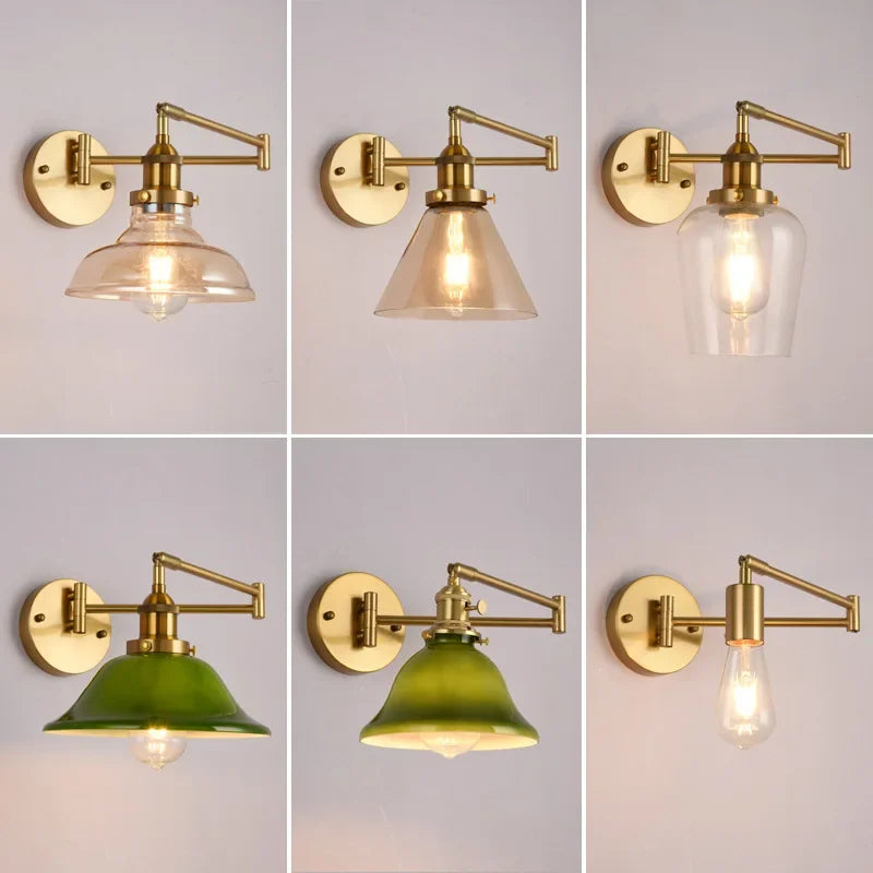 Adjustable retro glass wall light for reading