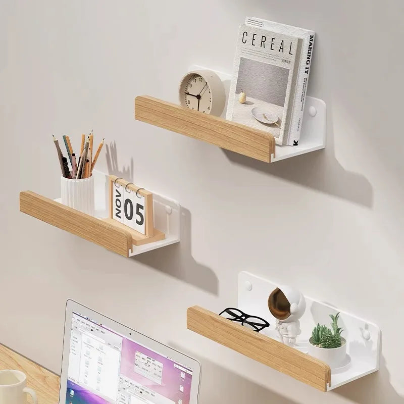Bathroom Storage Shelves，Wooden bathroom Rack Wall-Mounted Punch-Free, Seasoning Board shower Storage Rack，bath shelf organizer - vue 6 sur 8