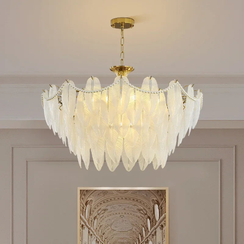 Luxury Chandelier with Vintage Crystal Bead Decorative Feather Pieces