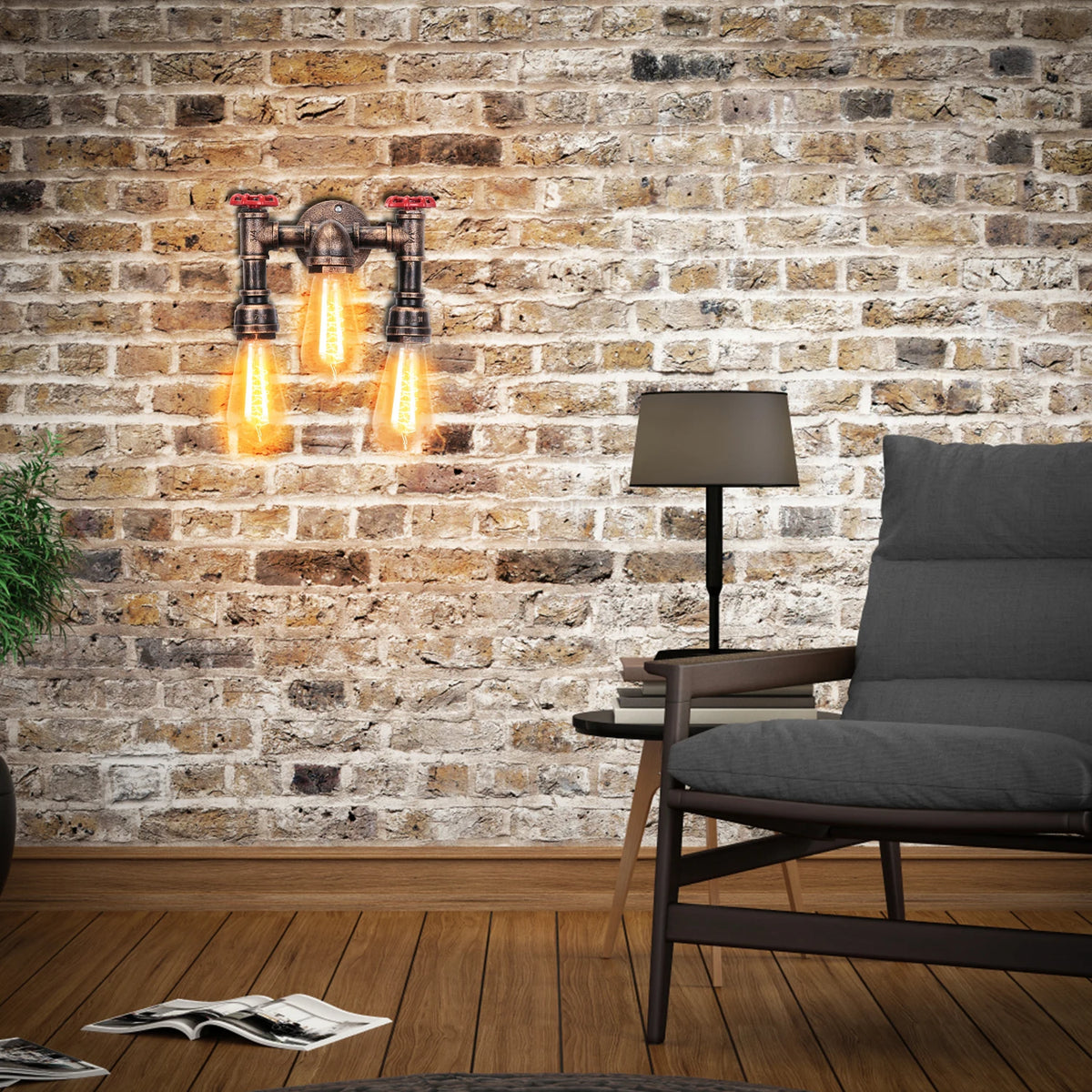 Vintage steampunk iron wall light with water pipe - vue 6 sur 10