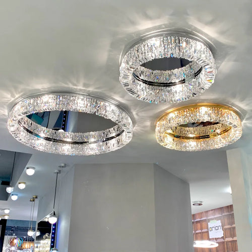 Modern round nordic crystal chrome LED chandelier pendant - vue 8 sur 8