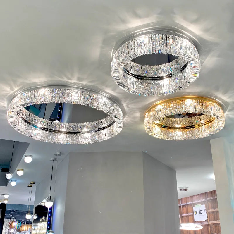 Modern round nordic crystal chrome LED chandelier pendant - vue 8 sur 8