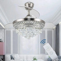 Chrome crystal ceiling fan chandelier with changing LED light