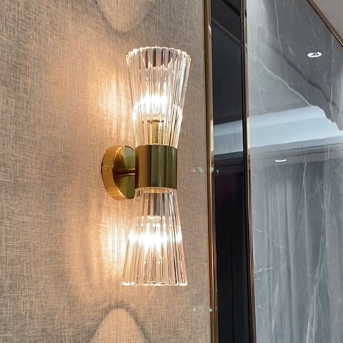 Modern stainless steel wall light with clear glass - vue 2 sur 9