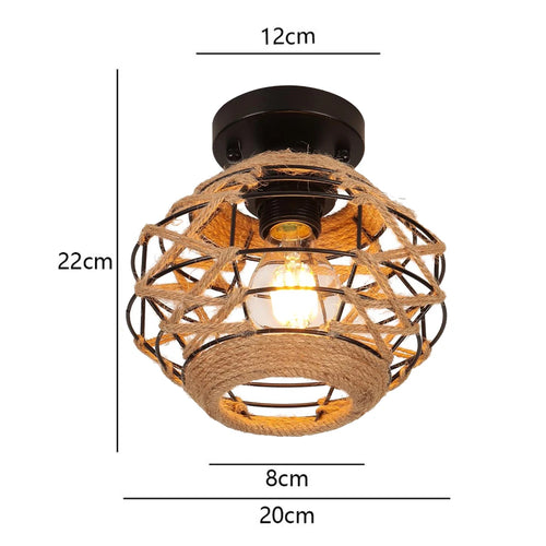 Retro metal ceiling light with hemp rope for vintage interiors - vue 16 sur 15