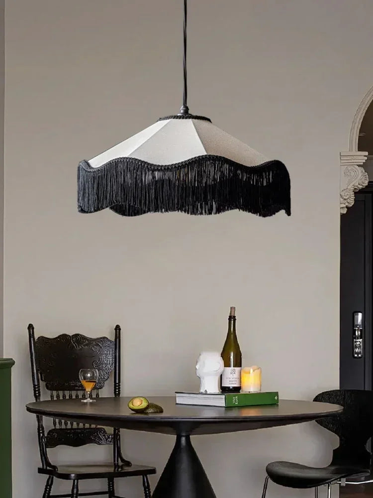Retro fabric pendant light with tassels for interior decoration - vue 5 sur 8