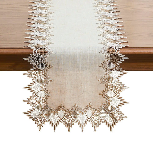 Elegant classic lace style embroidered linen table runner - vue 2 sur 7