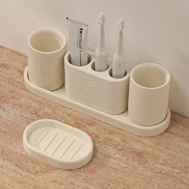 stoneware bathroom accessories for storage and decoration