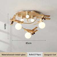 Wooden airplane LED ceiling light for children's bedroom